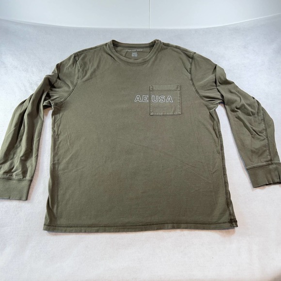 American Eagle Outfitters Other - Long Sleeve T-Shirt American Eagle Men XL Standard Fit AE USA Pocket Cuffs Green
